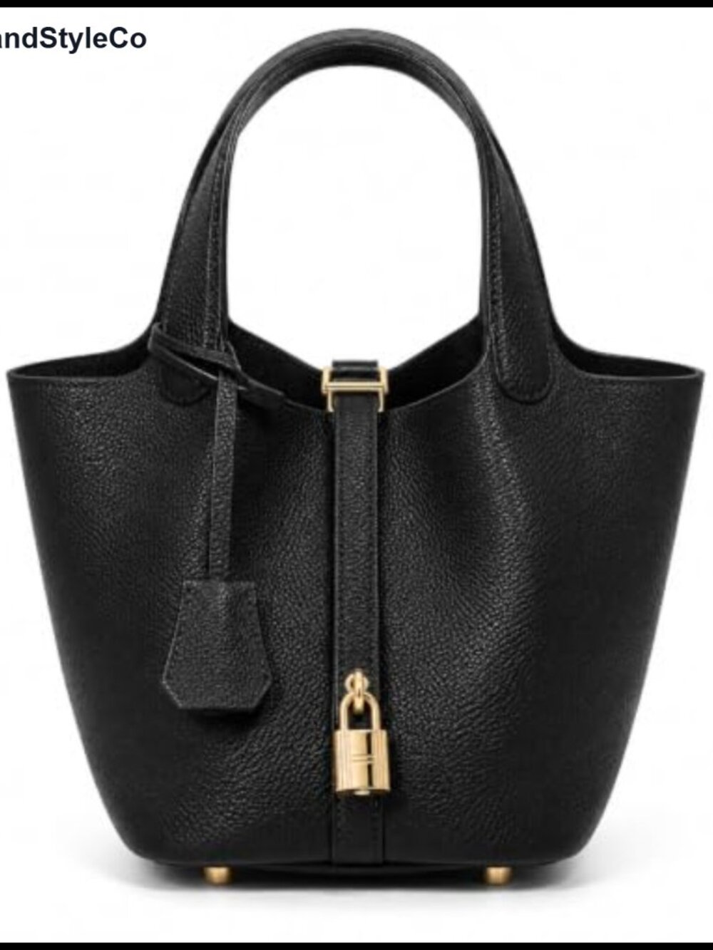Genuine Leather Bucket Bag Top Handle Handbag Padlock Key Inner Pouch